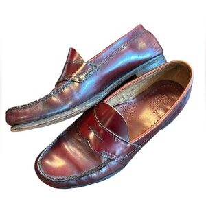 G.H. Bass Weejuns Leather Penny Loafer Shoe Mahogany Wine Moc Toe USA 11.5C